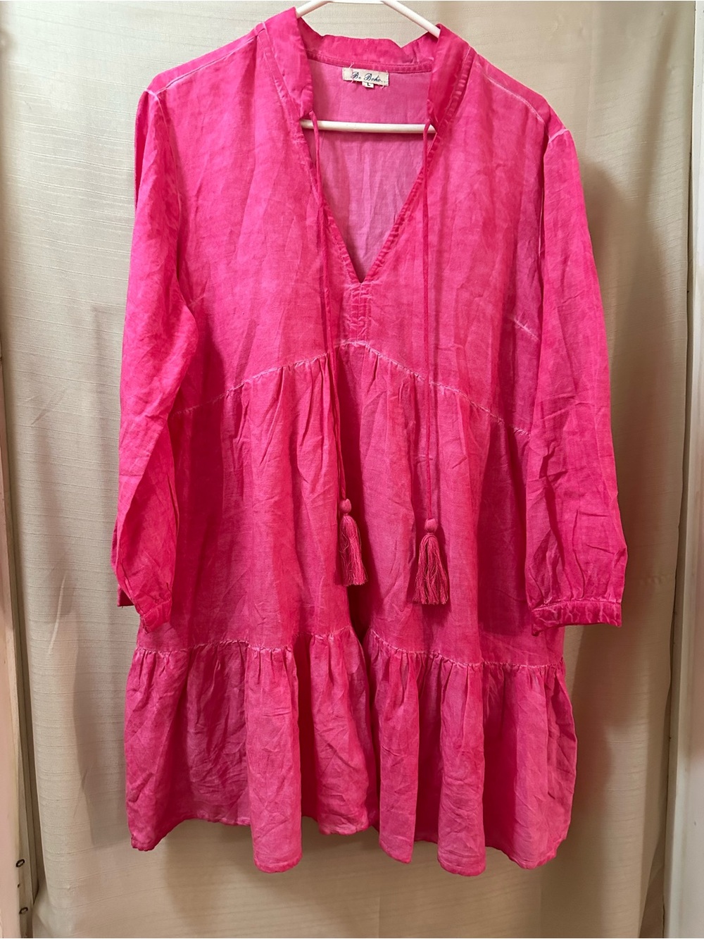 Be Boho Pink Viscose Tunic Dress Women’s Large Tassel Tie Pockets